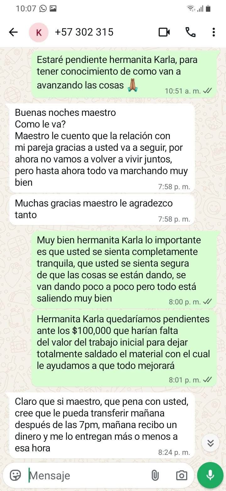Captura de WhatsApp testimonio 2